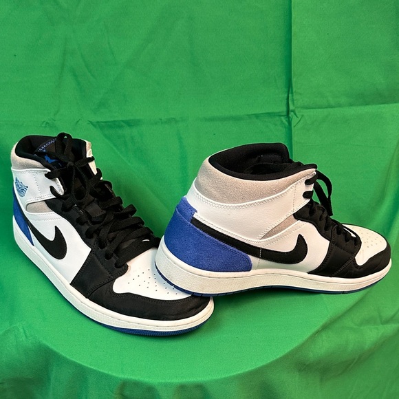 Jordan Ones Black, White, and Blue Sneakers - Picture 2 of 4